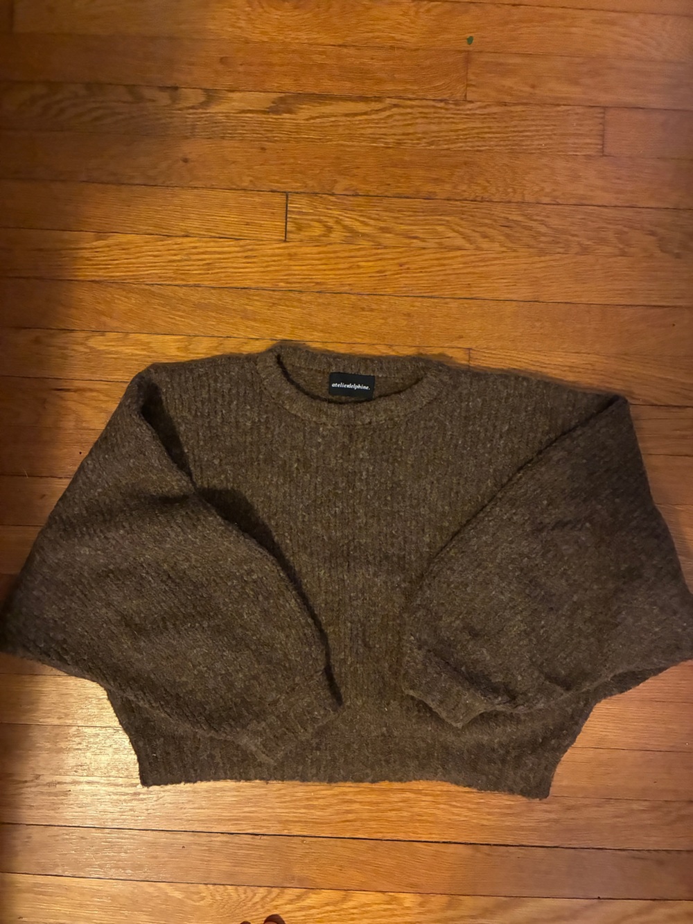 women’s crewneck wool balloon sweater, chocolate brown